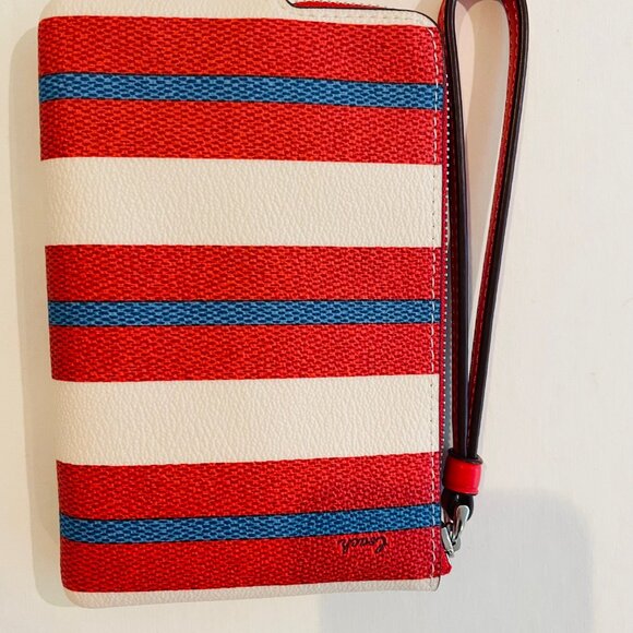 Coach Corner Zip Wristlet W/Stripe Print, red,coated canvas and recycled leather - Picture 8 of 9